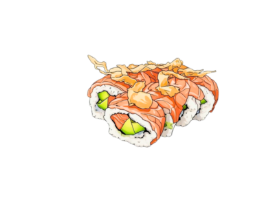 130. Flambierter Lachs Honig Miso Roll x 8 St.